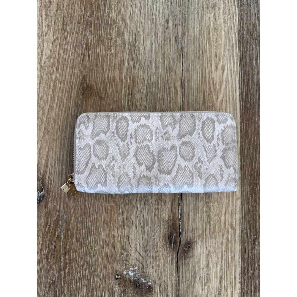 Brentano Snakeskin Embossed Double Zip‎ Around Wallet Womens OS Cream Grey Tan